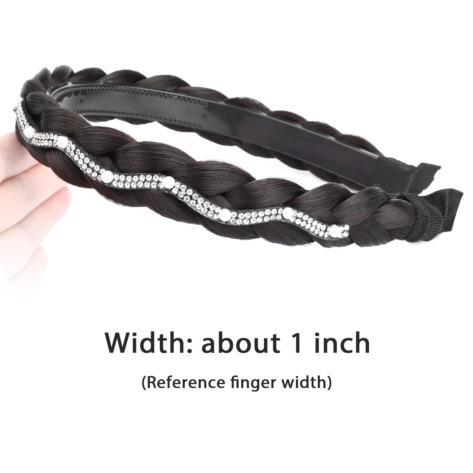 Gledola wide braid with teeth Synthetic Hair Braided Headband Hairpiece for Women (Chocolate 1 inch, Free Size) - Image 3