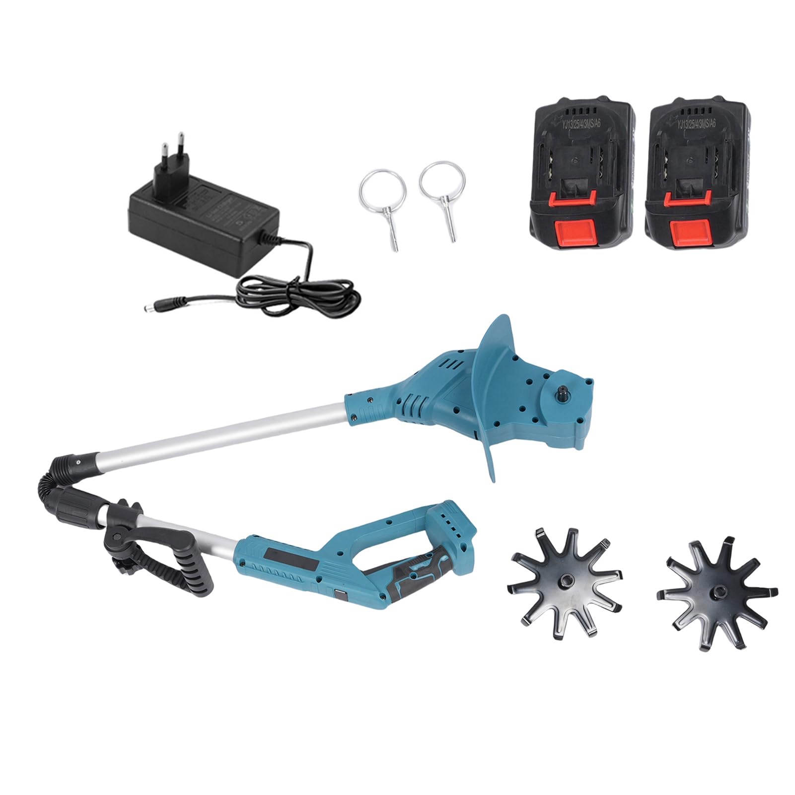 Motocoltivatore Elettrico 21V Motozappa Senza Fili 330RPM Max 2 Pezzi Denti in Acciaio con 2 Batteria Ricaricabile 1300mAh per Prato Giardinaggio Coltivazione del Terreno