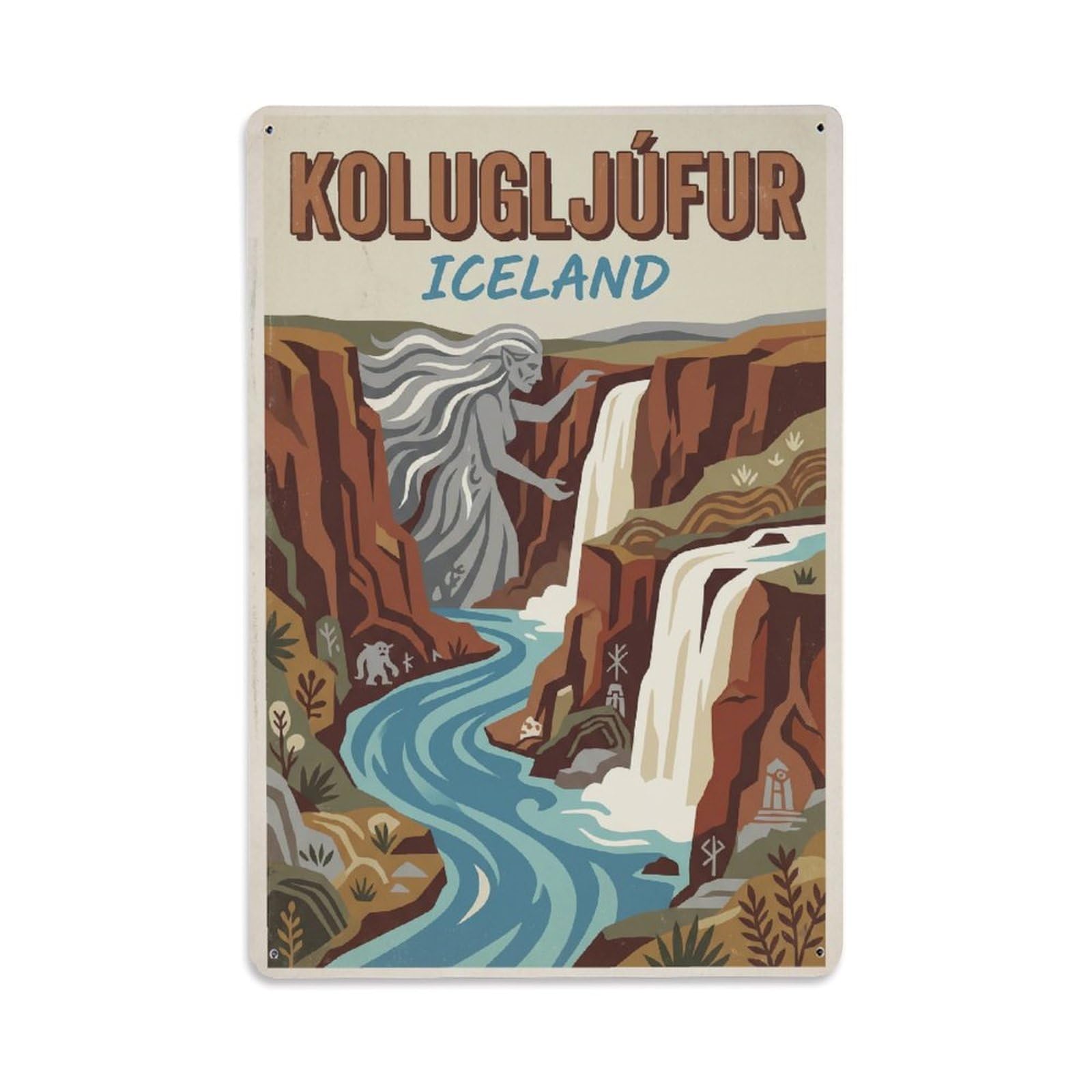 Este 8X12inch Style Vintage Travel Kolugljufur Iceland Canyon Metal Tin Sign
