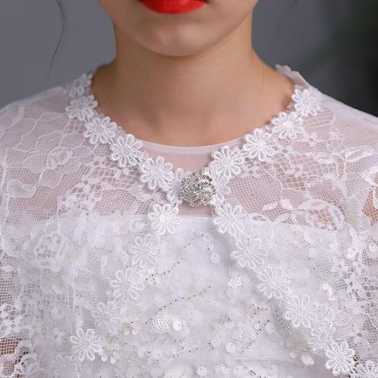 Image of Girls Lace Flower Girl Bolero Shrugs Shawl Wrap Kids Spring Summer Party Dress Cover Up