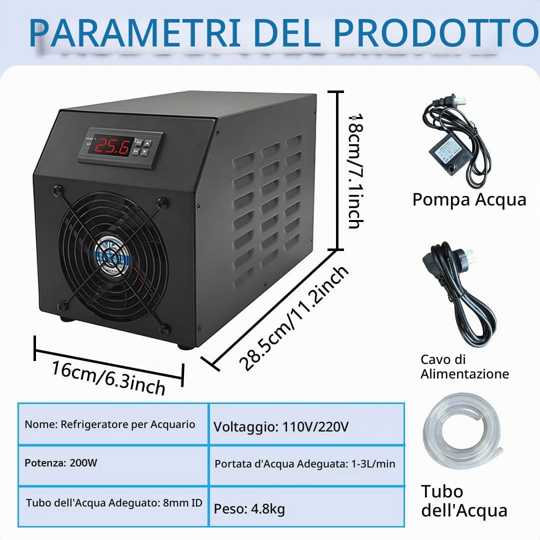 Refrigeratore Acquari 16 Gal/60 Litri per Sistemi Raffreddamento Idroponici con Ventole Silenziose, Riscaldamento/Raffreddamento Rapidi per Pesci Gamberetti Coralli AquariumChiller