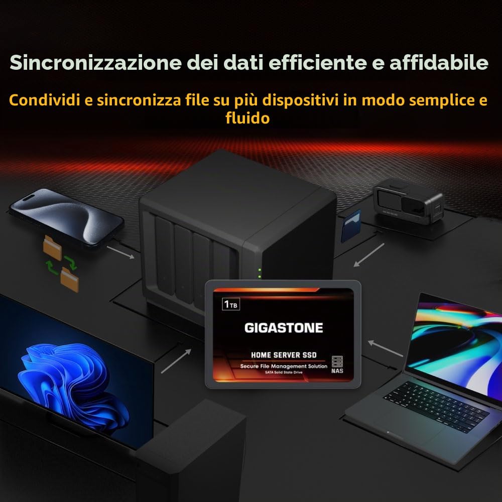 Gigastone Home Server SSD 1TB NAS SSD Drive Cache 24/7 Durevole TLC Ad alta resistenza Sincronizzazione dati cloud personale Network Attached Storage RAID 3D NAND 2.5 "SATA Interni Hard Disk a stato