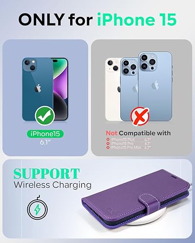 Miniatura 78 de OCASE Funda de piel sintética compatible con iPhone 15, con tarjetero y función atril con bloqueo RFID [carcasa interior de TPU a prueba de golpes]