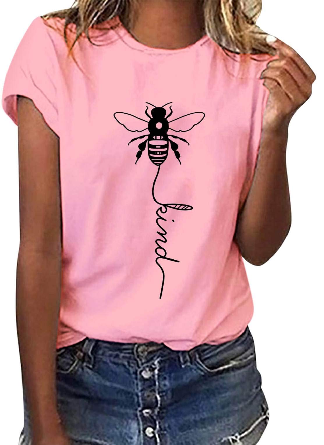 CMTOP Camisetas Mujer Manga Corta Cuello Redondo Camisa Suelta Top Casual para Verano