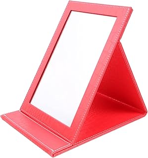 LIGUOYI Tabletop Mirror, Portable Folding Vanity Mirror, LeatherMirror, Travel Vanity Makeup Mirror, Croc Embossing, Precision Suture, for Travel, Camping,Home (Color : Red, Size : 20Ã—15cm(8Ã—6in))