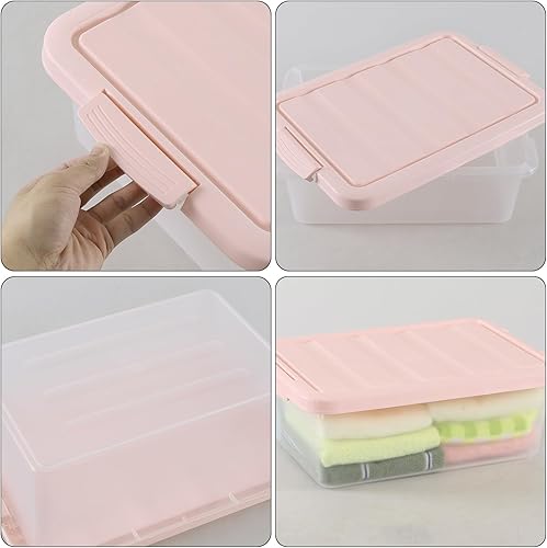 Vista 24 de Wekioger Contenedor de almacenamiento apilable de plástico transparente esmerilado con tapa gris, contenedor grande de 14 cuartos de galón, paquete