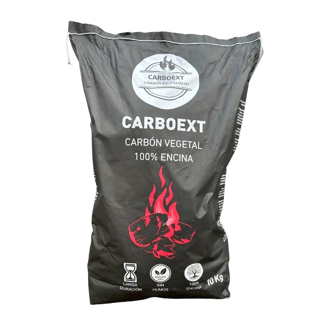 Carbón 100% Encina para Barbacoa 10 kg – Sin Humo ni Aditivos, Poca Ceniza y Larga Duración – Carbón Vegetal Natural Artesanal de Encendido Rápido y Alto Poder Calorífico