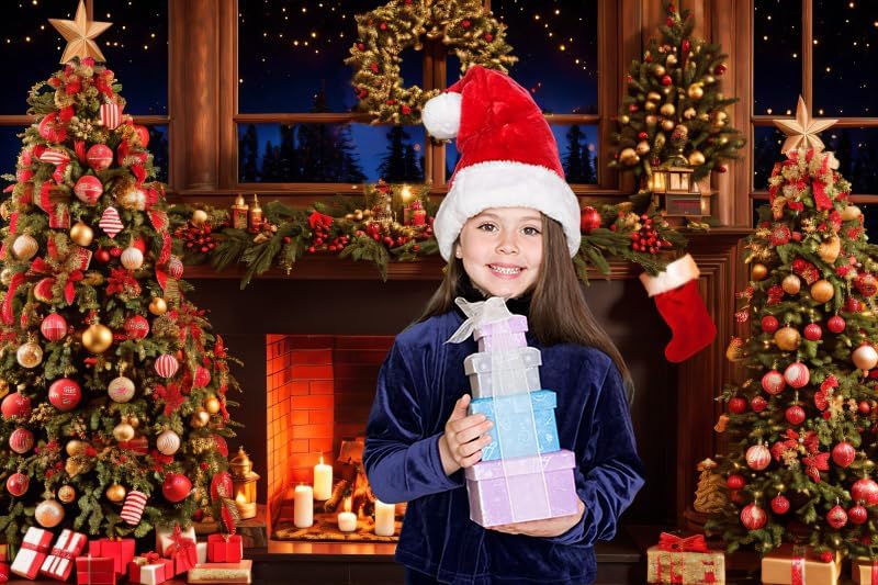 Miniatura 4 de Telón de fondo de chimenea de Navidad de 7 x 5 pies, tema de Navidad, fondo de fotos para escenas de interiores para decoración de pared de fiesta,