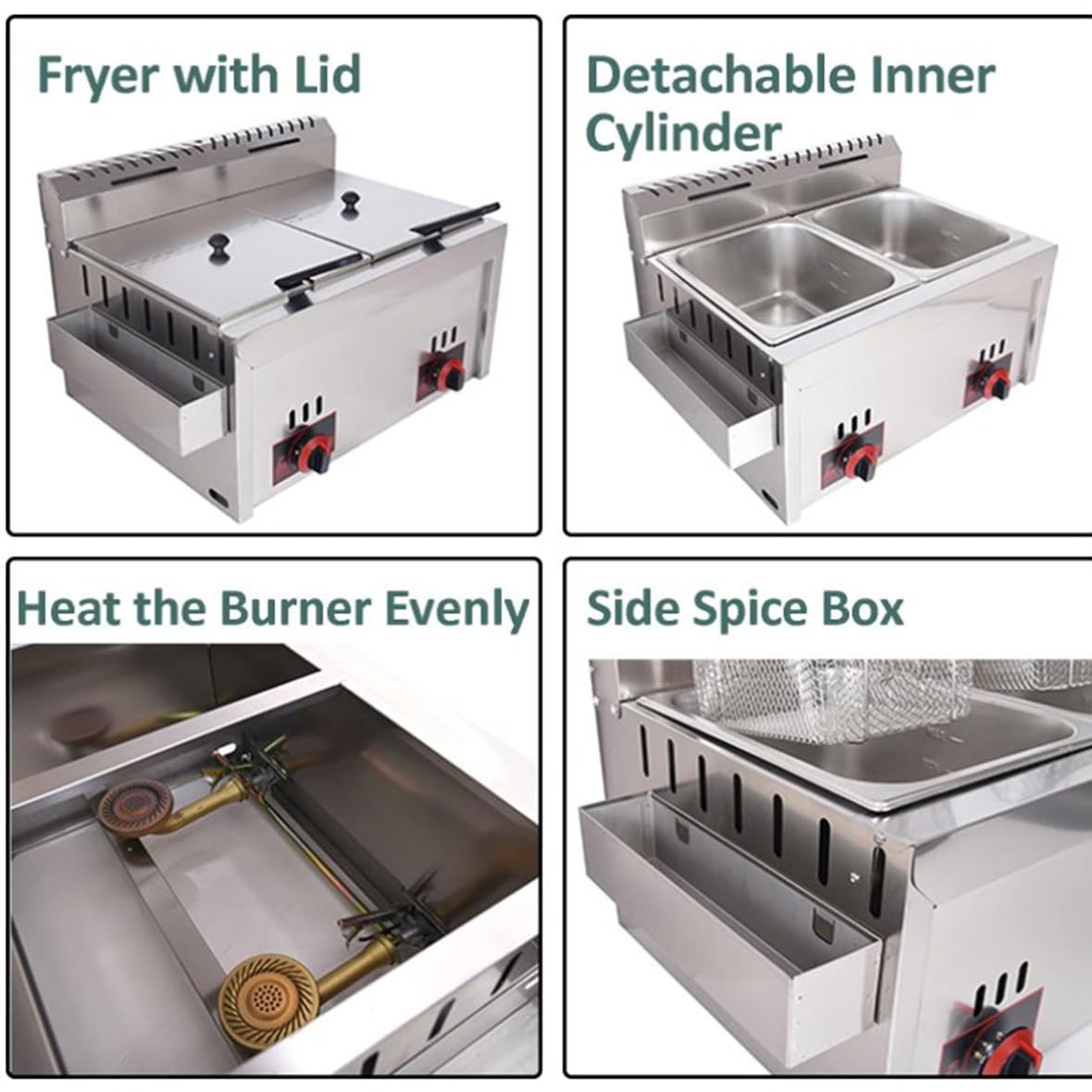 Friteuse Professionnelle 10Lx2 avec Double Couvercle Thermostat de Sécurité pour Restaurant Commercial et Famille - Friteuse à Gaz Professionnelle