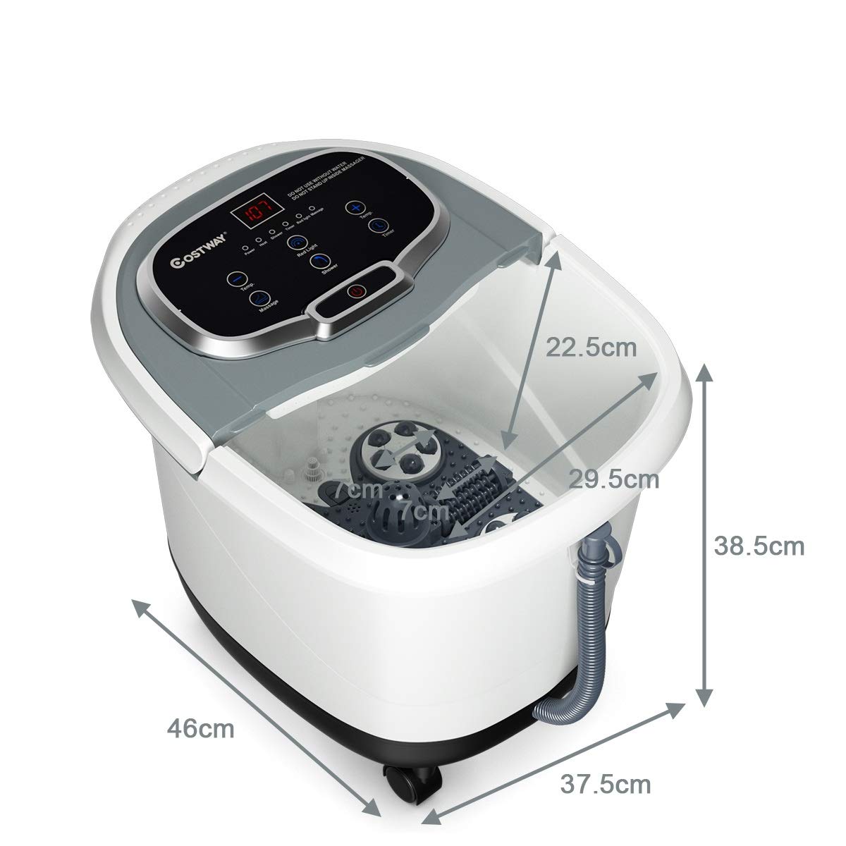 COSTWAY Bañera para Pies 500W Masajeador de Baños para Pies Eléctrico Temporizador de 10-60 Minutos / 35-48 ℃ con Rodillo de Masaje (Gris)