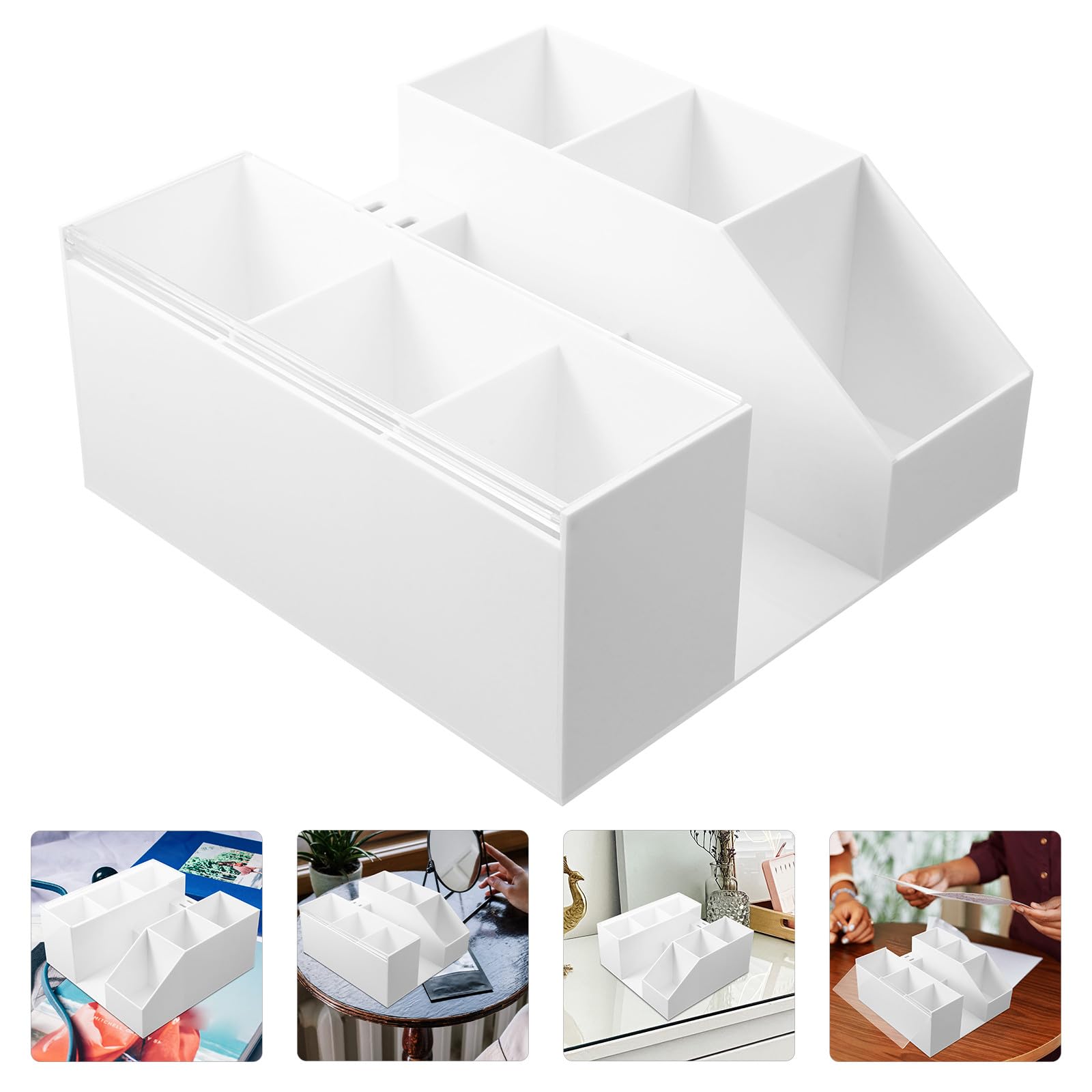 Zerodeko Organizer Acrilico per Strumenti Ciglia Bianco, Scatola Portaoggetti per Pinzette e Accessori Bellezza, Contenitore da Scrivania per Professionisti e Uso Personale