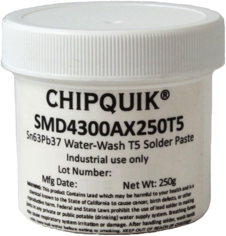 Chip Quik SMD4300AX250T5 Solder Paste in jar 250g (T5) 63Sn/Pb37 no clean water washable