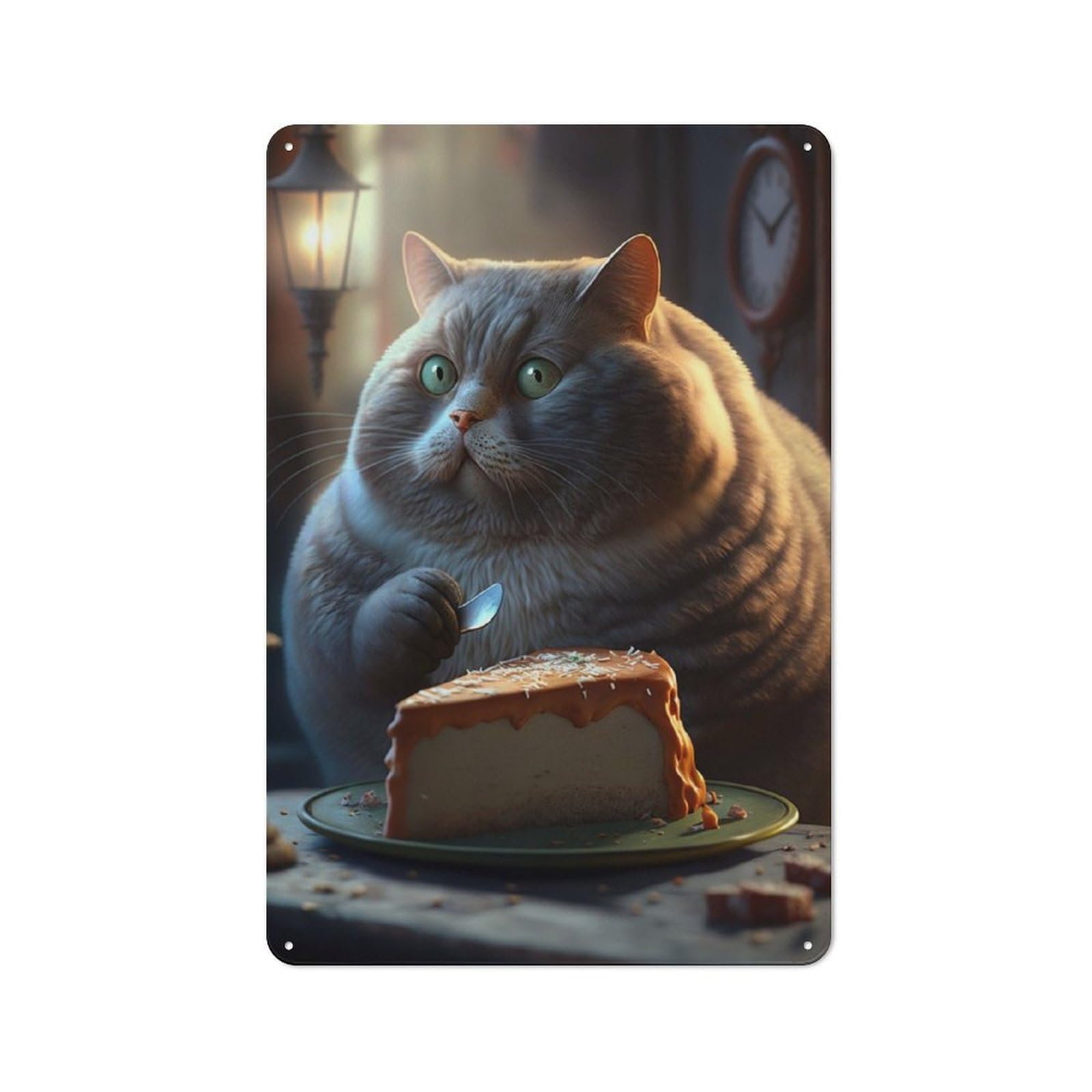 Junmoney Funny Fat Cat Cake Vintage Metal Sign 30X20cm For Café Or Restaurant, Suited To Restaurant Decor Fans