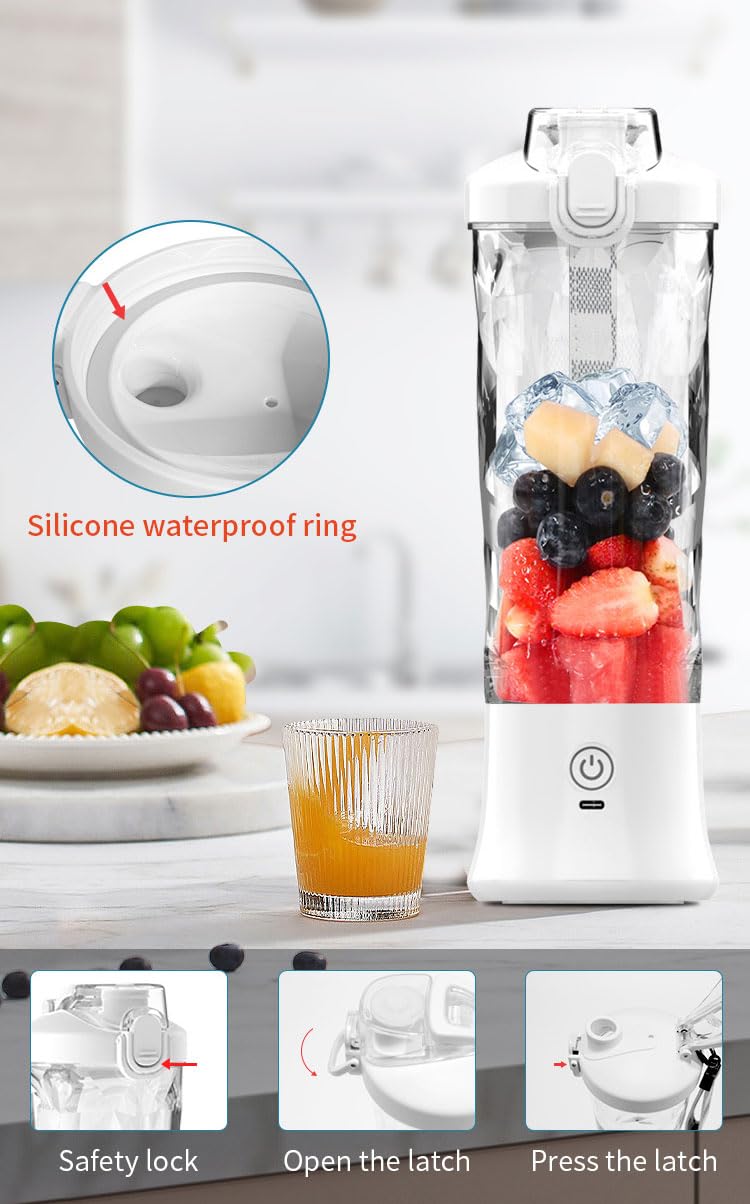 Mélangeur portable pour milkshakes et smoothies rechargeable par USB, mini presse-agrumes avec 6 lames et couvercle, mixeurs auto-nettoyants à portion unique de 652 g pour voyage, maison, bureau