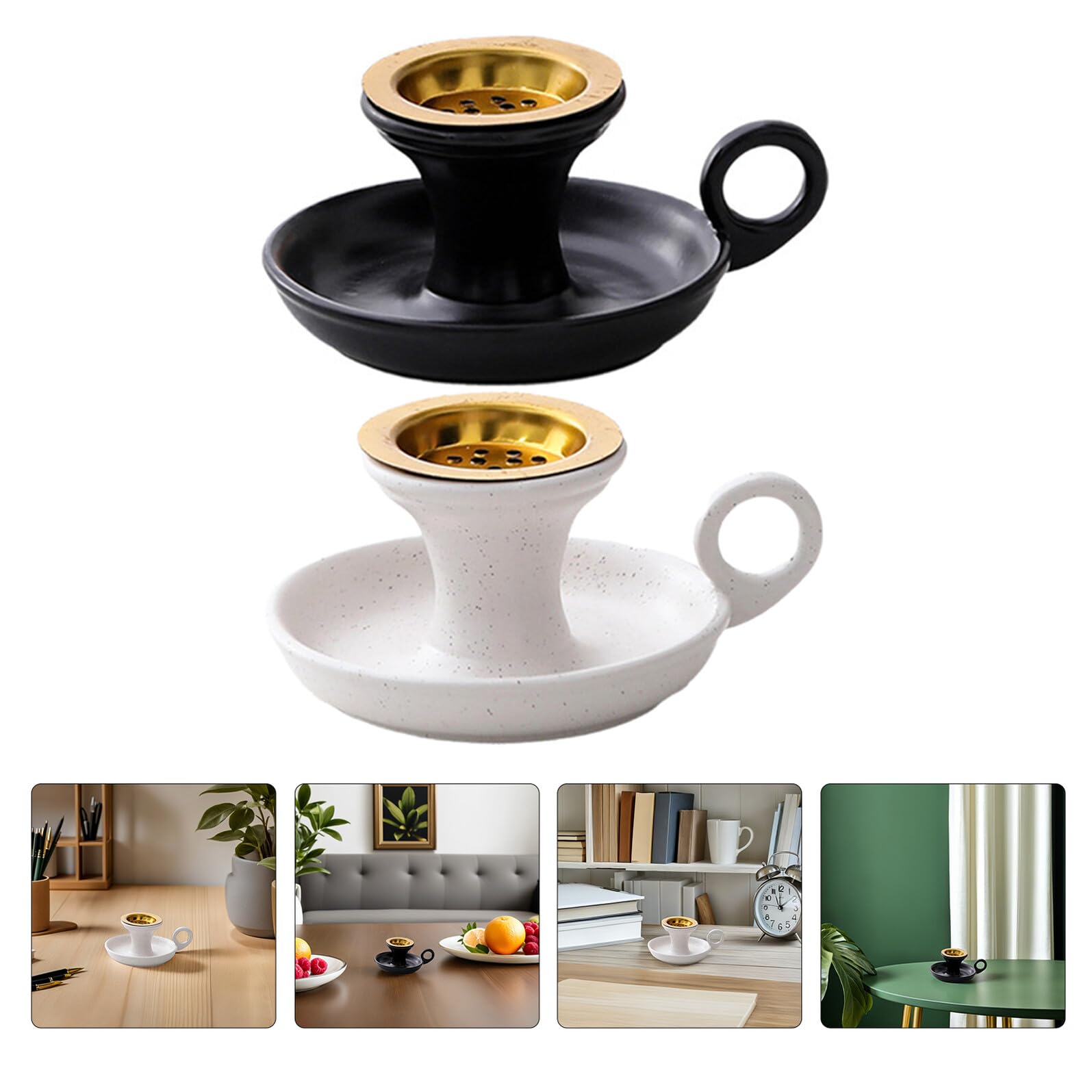 GARVALON Quemador de Incienso Árabe de Cerámica, Portátil de Mano, 2 Piezas (Negro y), para Aromaterapia en Hogar, Oficina y Sala de Yoga