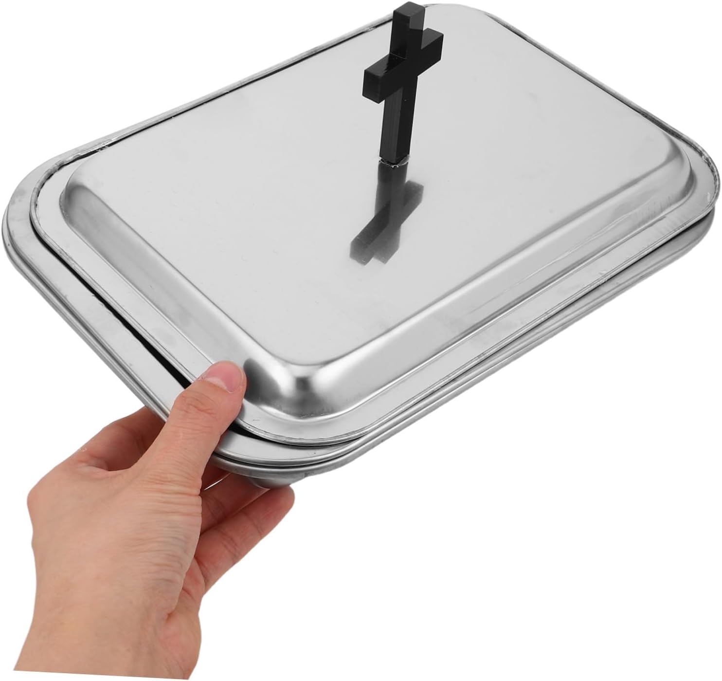 PRETYZOOM 1 Set Communion Tableware Tray Offering Plate Communion Tray Lining Christening Party Favors Offering Plates for Church Serving Plate with Lid Altar Supplies Silver Stainless Steel