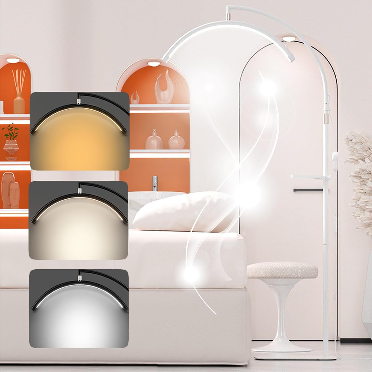 Eyelash LED Floor Light - Estheticians & Tattoo Light, PMU Lamp, Facialist Moon Lamp for Beauty Filming & Content Creation (28IN, White)