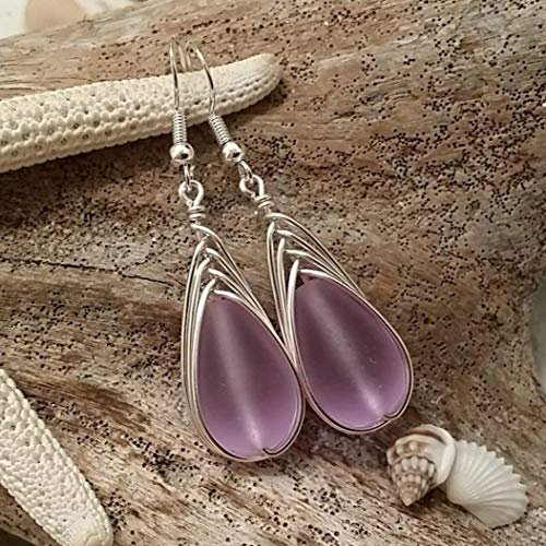 Yinahawaii Handmade In Hawaii, Wire Braided"Magical Color Changing" Purple Sea Glass Earrings thumb #3