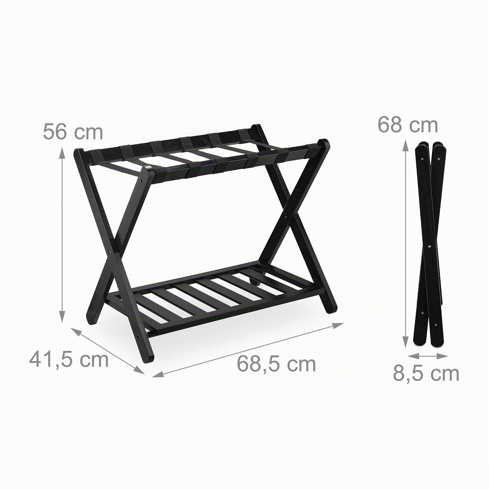 Relaxdays Support à valises, Pliant, Bambou, HxLxP: 56x68,5x41,5 cm, Porte-Bagage avec étagère, Sac Voyage, hôtel, Noir