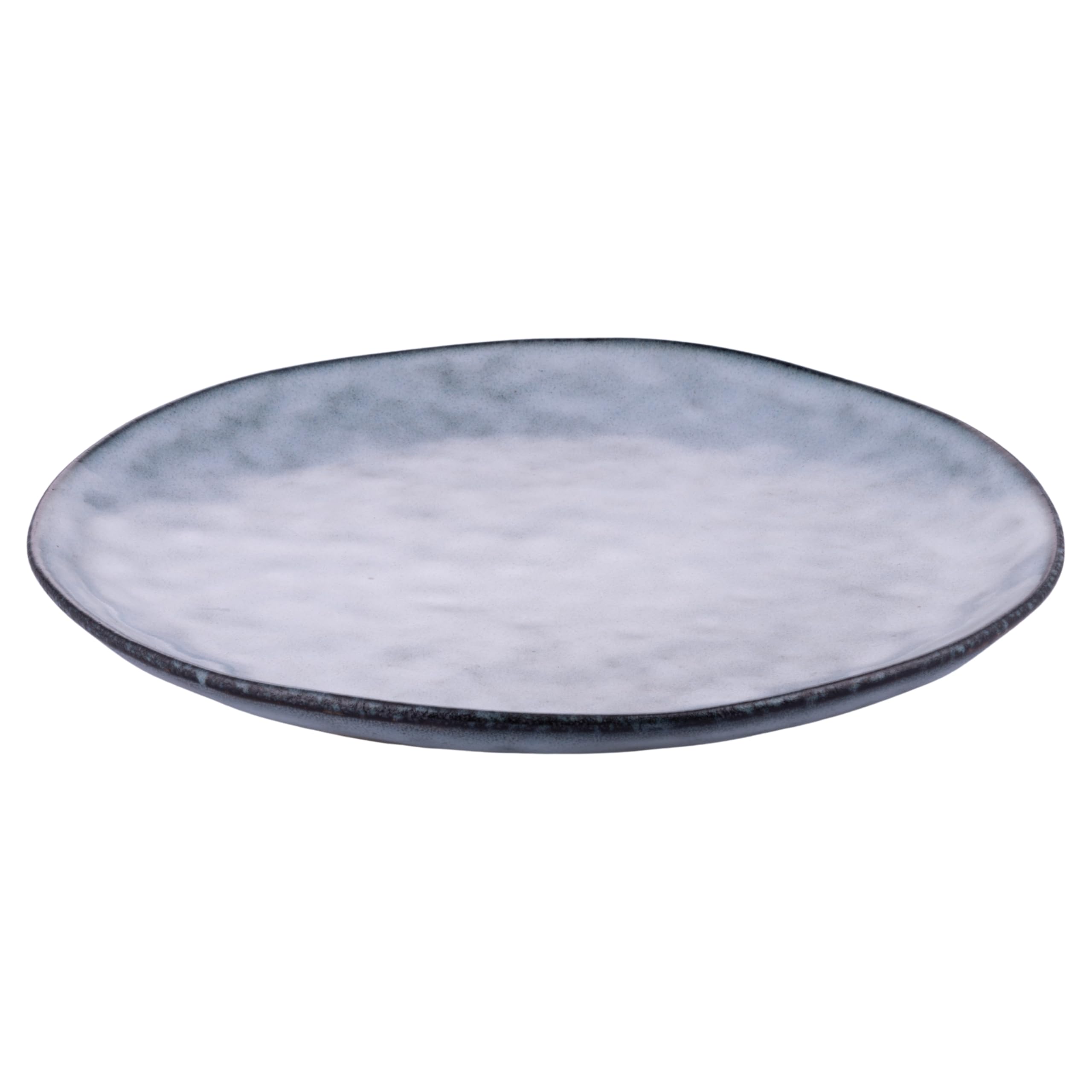 Lot de 6 assiettes plates 27,5 cm en grès, bleu avec bordure marron foncé, The Market