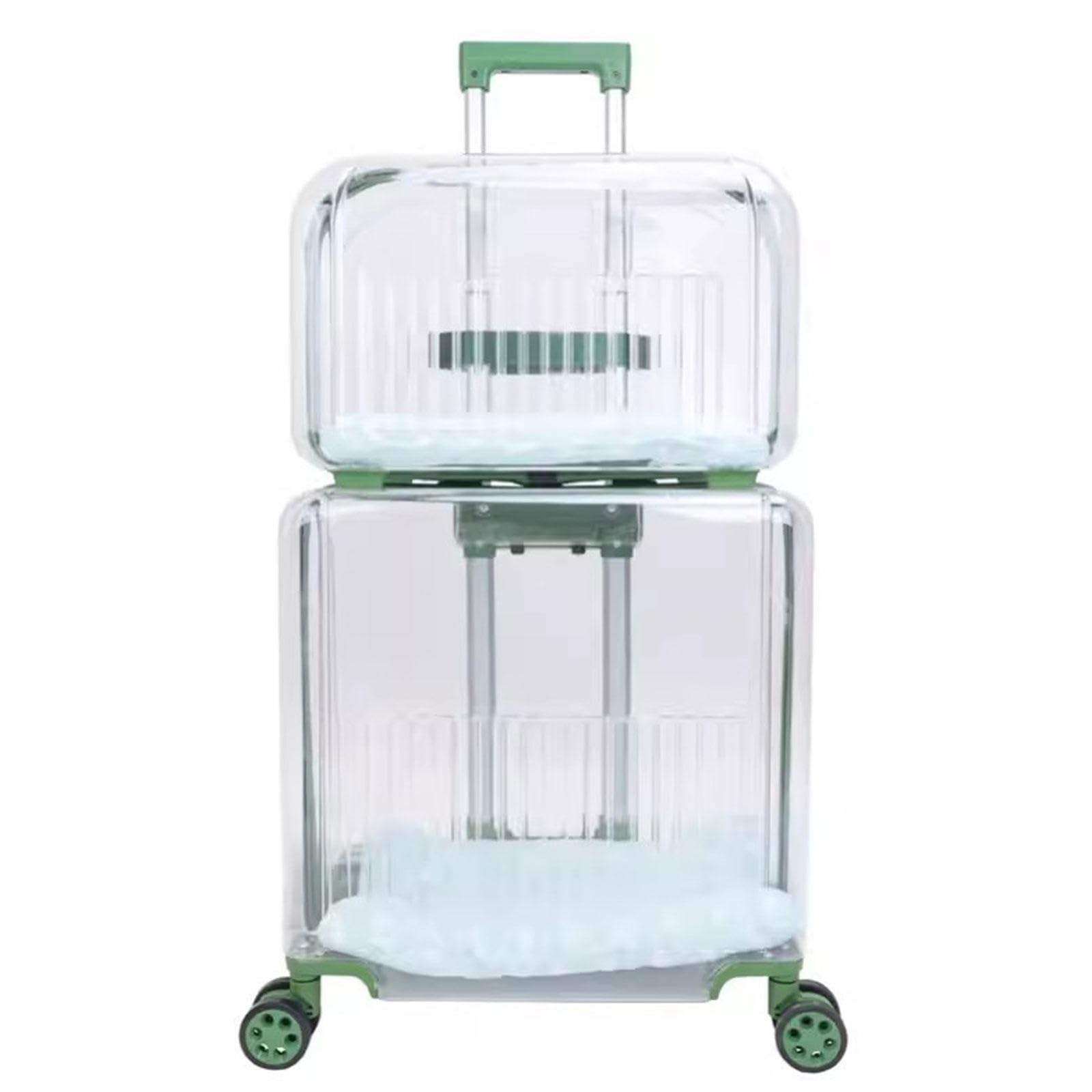 Mochila Transportadora para Gatos de Doble Compartimento con Ruedas, Respira Libremente y Transparente Mochila Portadora de Mascotas para 2 Gatos Pequeños, Perros y Conejos,Green