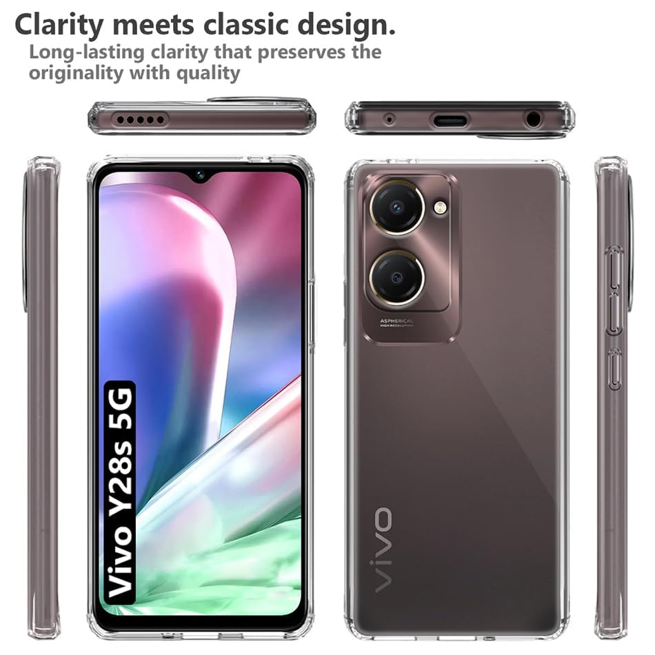 Image of Fashionury Crystal Clear Case for Vivo Y28s 5G | Yellowing Resistance | Transparent TPU Silicone | Raised Camera Lips | Slim Transparent Cover