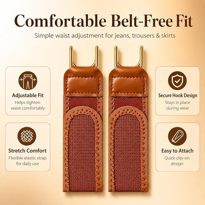 Image of SUUKSESS Buckleless Elastic Belt for Men & Women, Adjustable Stretch Waist Belt with Metal Hook, Invisible No Buckle Belt for Jeans, Trousers & Pants, Comfortable Everyday Wear