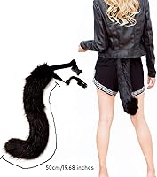 Vista 3 de Diadema de orejas de gato, juego de cola de zorro de lobo, hecho a mano, disfraz de animal para cosplay, tocado de piel sintética, accesorios