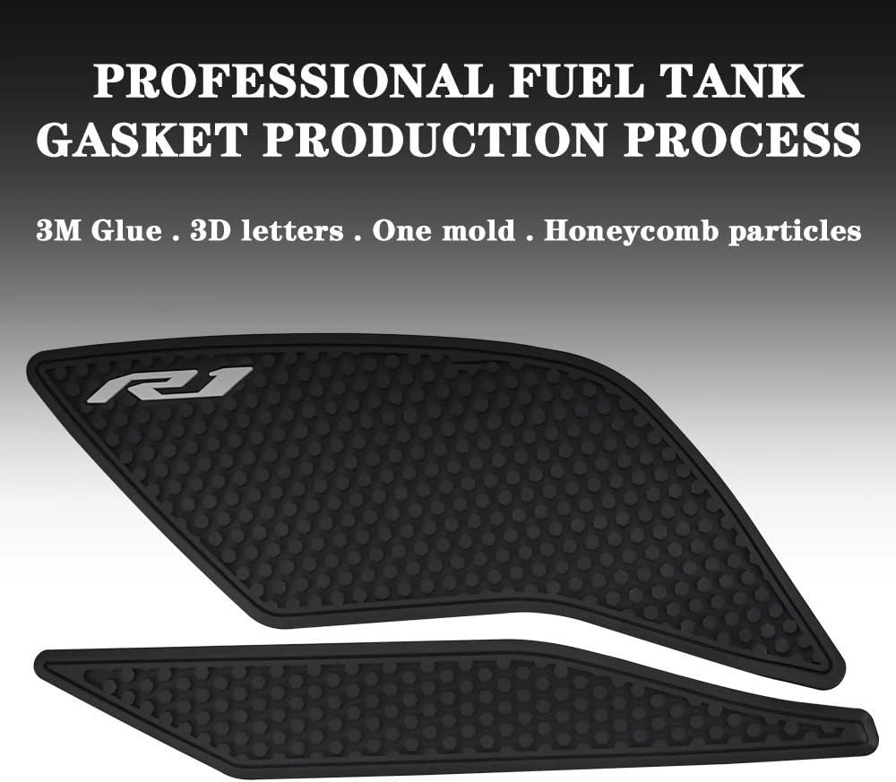 Motorcycle Tank Pad - Black Rubber Knee Grip Traction Pad - 3 Pack - For Yamaha YZF R1 R1M YZFR1 YZF-R1 2015-2021