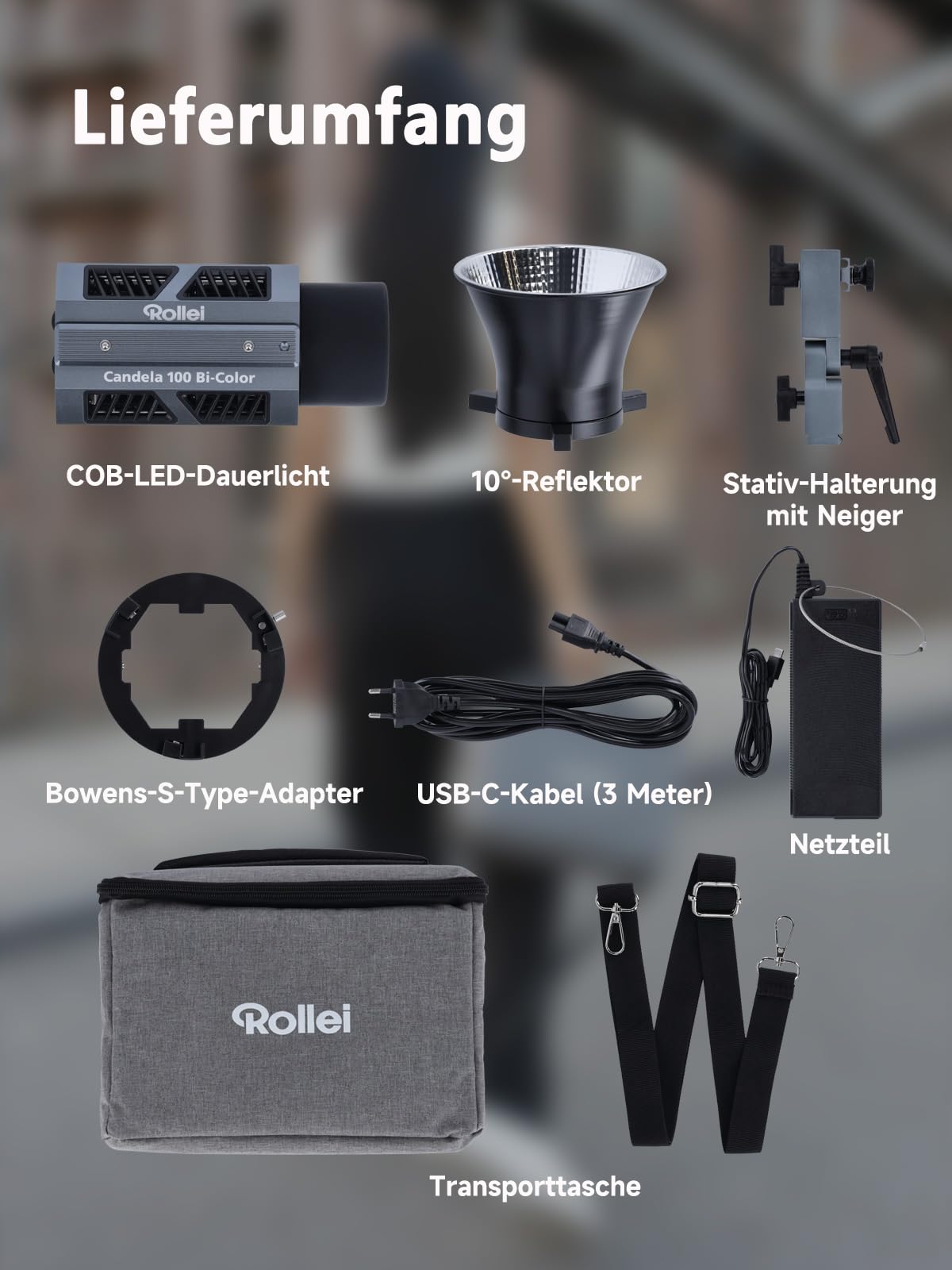 Rollei Candela 100 Bi Color Led Videolicht 100W 2700K~6500K Stufenlose Helligkeitsregulierung Dauerlicht Fotografie Ultrakompakt&Leicht 800g APP Smarte Bedienung, Videolicht-Fotolicht-Video-Light-LED