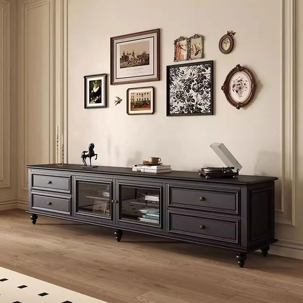 TV-Konsole, Entertainment-Center Amerikanischer Retro-High-End-TV-Schrank aus schwarzem Massivholz, Schlafzimmer, Wohnzimmer, Zuhause, Heller, luxuriöser, hochwertiger Stand-TV-Schrank