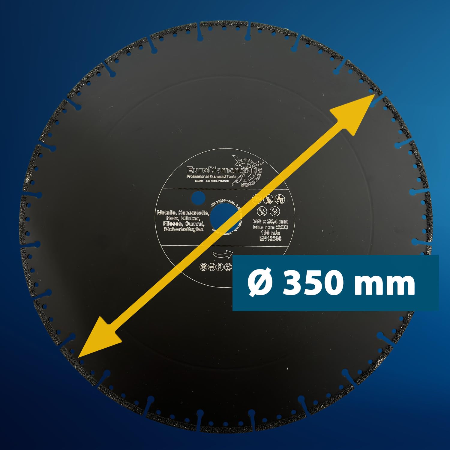 EDW Profesjonalna diamentowa tarcza tnąca uniwersalna Ø 350 mm x 25,4 do cięcia tworzywa sztucznego, drewna, metalu, włókna szklanego, węglowego, szkła i betonu myjącego, Resque diamentowa tarcza