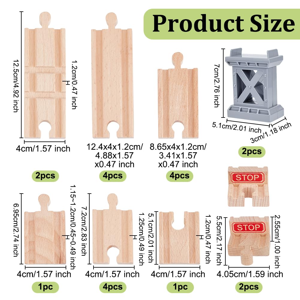 OLYCRAFT 20pcs Wooden Train Track Railway Track Expansion Straight and Stop Trains Tracks Intersection Cross Tracks Gray Bridge Piers Compatible with Most Railway Trains for Table Activities Games - Image 2