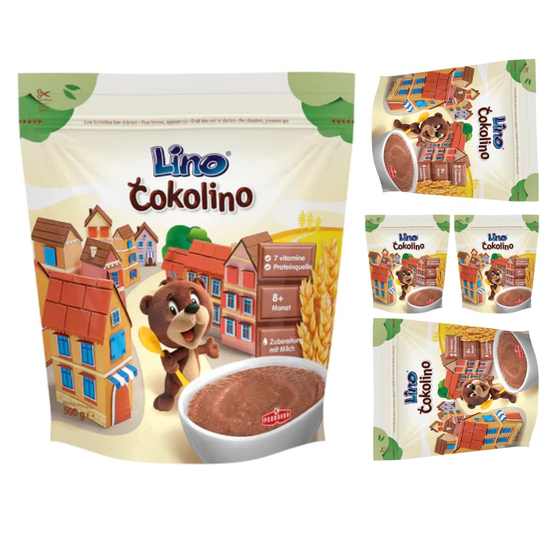 Lino Cokolino woreczek na owsiankę dla niemowląt, muesli, płatki kukurydziane, 500 g x 5 szt