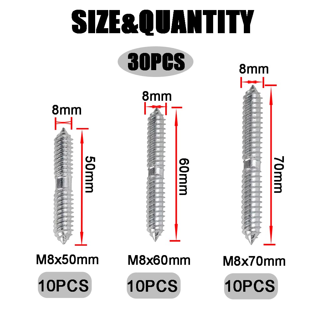 WeqeYent 30 Pcs M8 Double Sided Screws - Image 2