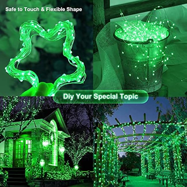 Woohaha 2 Pack 100 LED Solar Green String Lights, 33ft Waterproof Green Solar Fairy Lights for Christmas Tree Party Wedding Halloween St. Patrick's Day Decor