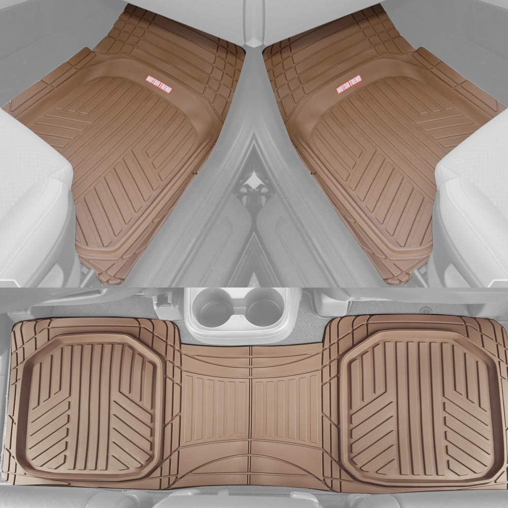 Motor Trend FlexTough Beige Floor Mats for Cars & Cargo Mat Full Set - All Weather Front & Rear Rubber Automotive Floor Mats & Cargo Liner for SUV, Car, & Van - Interior Trunk Mat & Floor Cover