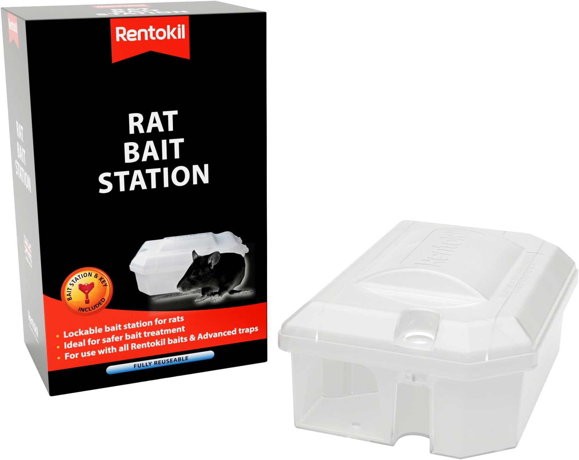 Rentokil Rat Bait Station - Lockable - Tamper-Resistant & Reusable Bait Station for Rodent Control For - For Indoor and Outdoor Use - For use with Rat Baits