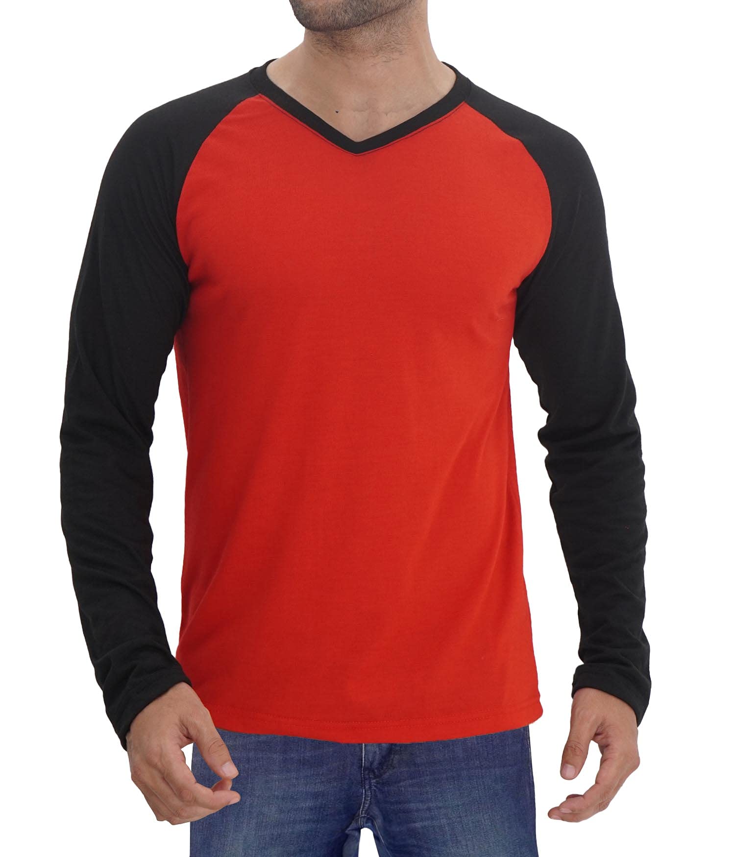DecrumRaglan Long Sleeve Shirts for Men - Soft Sports Jersey Full Sleeve Baseball V Neck T Shirts Men, Maroon & Black - V Neck Raglan Lgs, XL