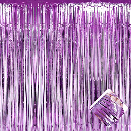 Image of 4 Pack 3.2Ft x 8.2Ft Light Purple Foil Fringe Curtain Backdrop, Metallic Tinsel Foil Fringe Streamers Curtains Background for Photo Booth, Birthday, Wedding, Halloween, Christmas Party Decoration