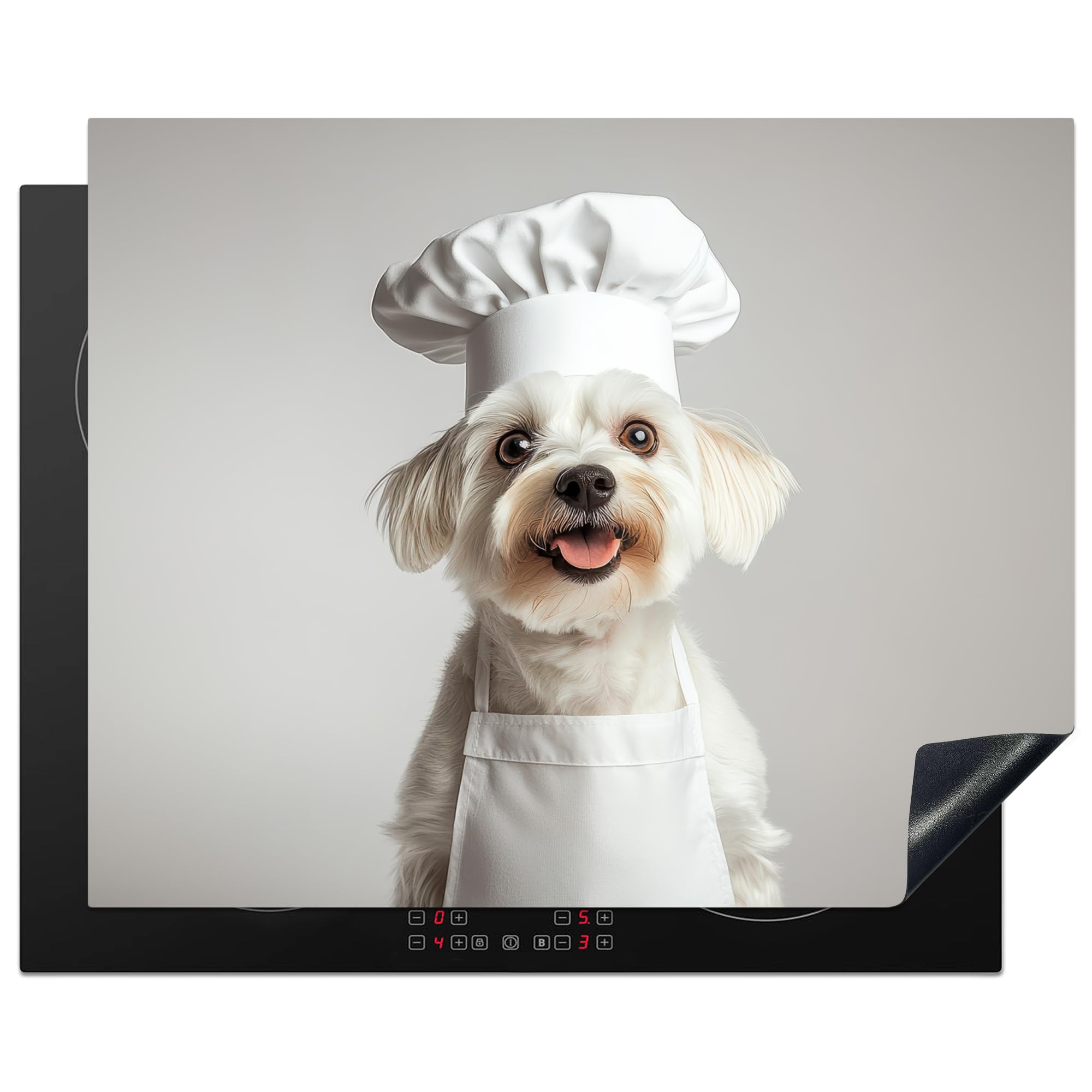 KitchenYeah© Coperchio Piano Cottura 65x52 cm Cucina Copri Fornelli Tappetino Induzione Antiscivolo Piastra Protezione Cane - Bianco - Cuoco