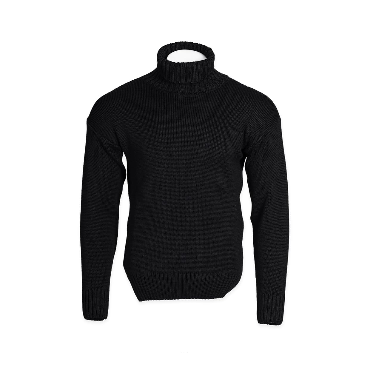 Goldtop Men's Black 100% British Merino Wool Submariner/Fishermans Roll Neck Jumper/Sweater - (Large - 42")