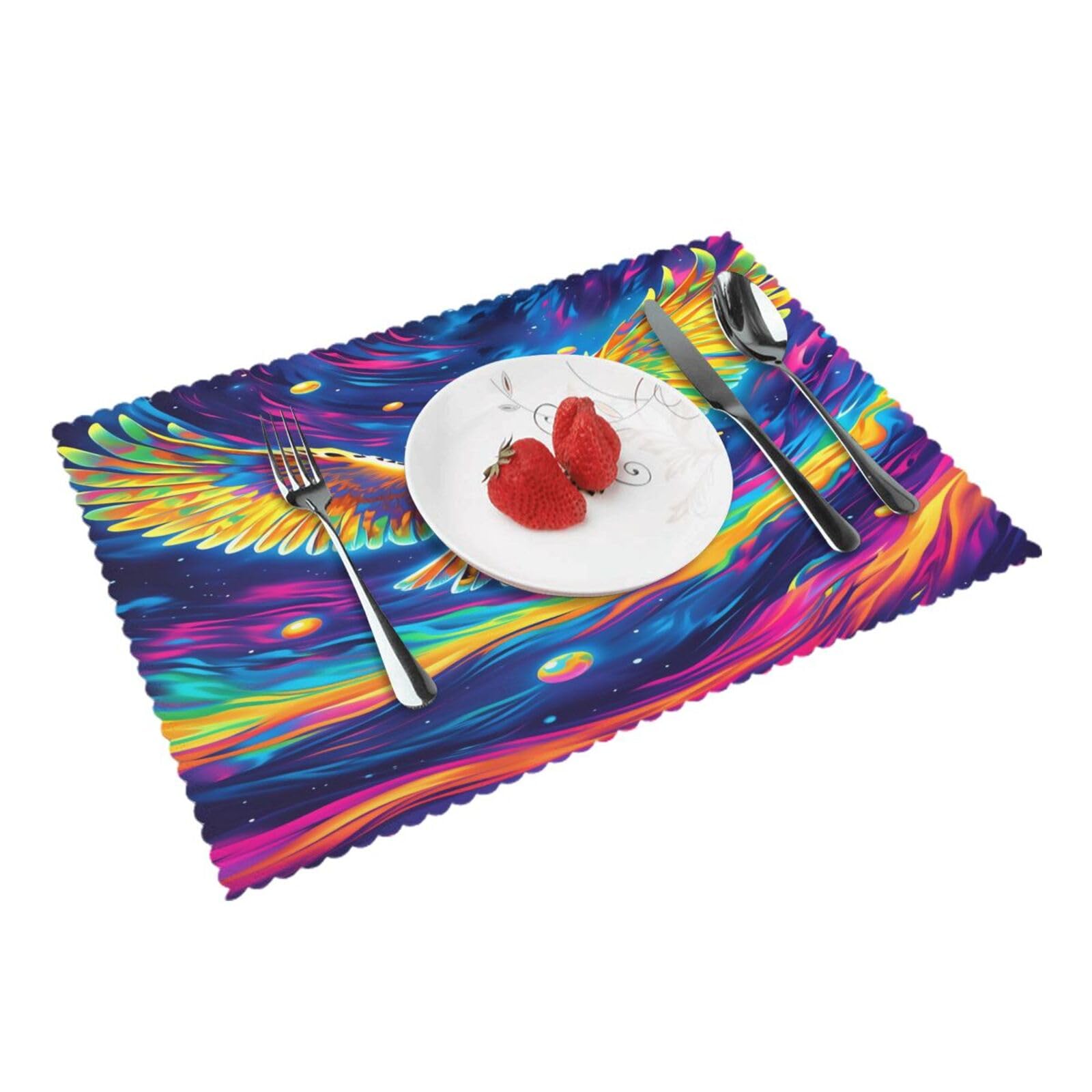 Colorful Owl Cosmic Placemats Set of 4 Print Table Mats Place Mats Table Decor for Kitchen Dining 12X18 in