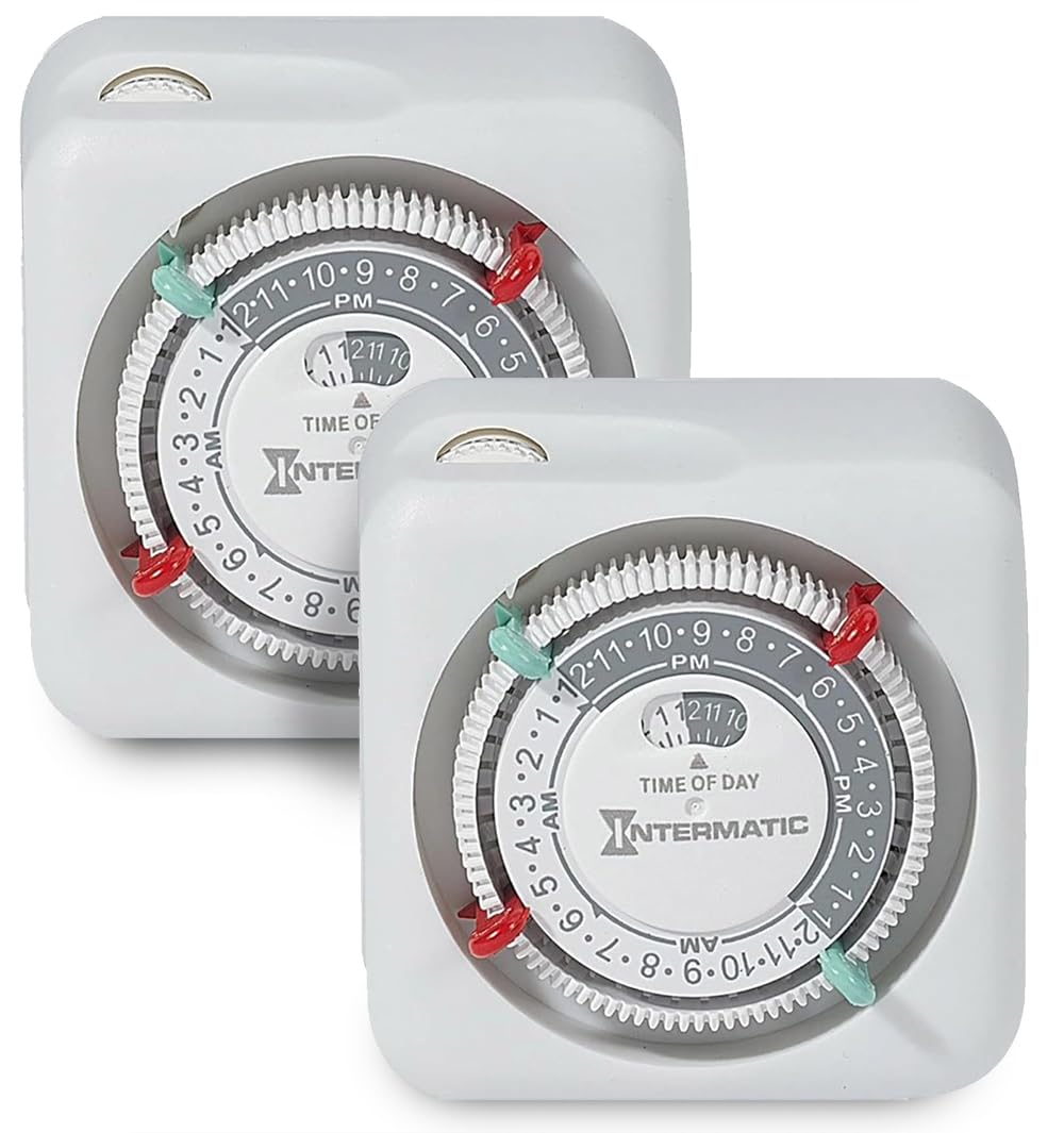 Intermatic TN111K 15-Amp Indoor Timer - Versatile 24-Hour Control - Easy Manual Override and Single 2-Prong Design (2 Pack)