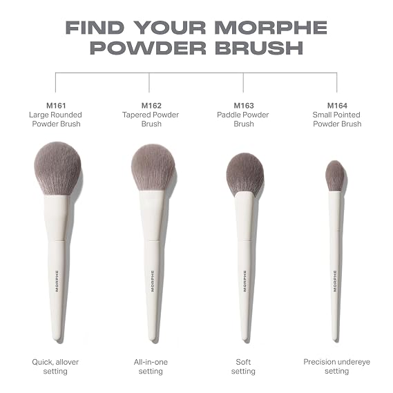 Morphe M163 Paddle Powder Makeup Brush - Large Fluffy Powder Brush for Soft Setting and Finishing - Face Applicator for Smooth Veiled Coverage and Even Distribution