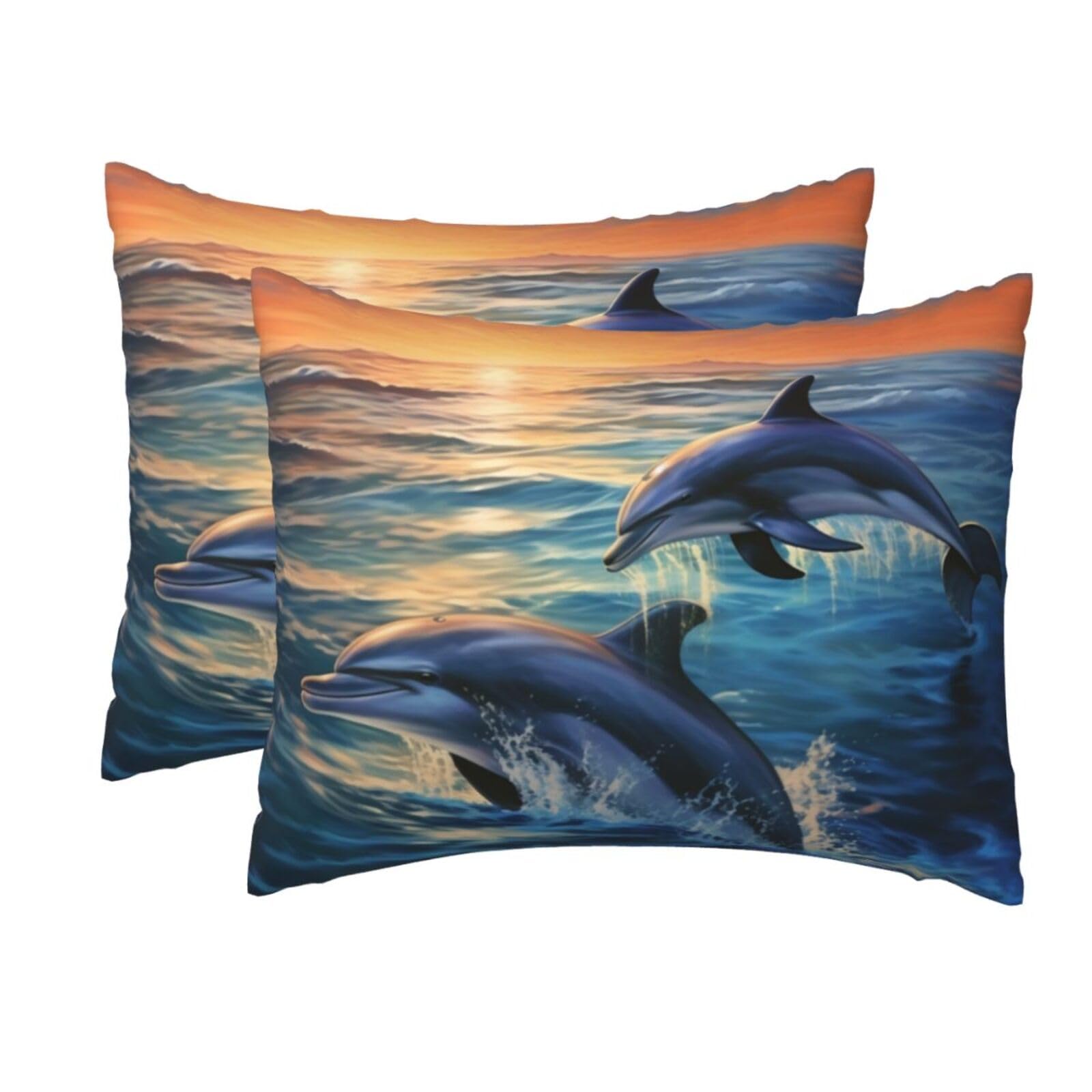 2 Pack Standard Pillow Cases with Hidden Zipper, Soft Breathable Pillow Covers for Hair and Skin, Dolphins in The sea Pillowcases 20"x26" Bed Pillow Protectors Cover for Sleeping Gifts