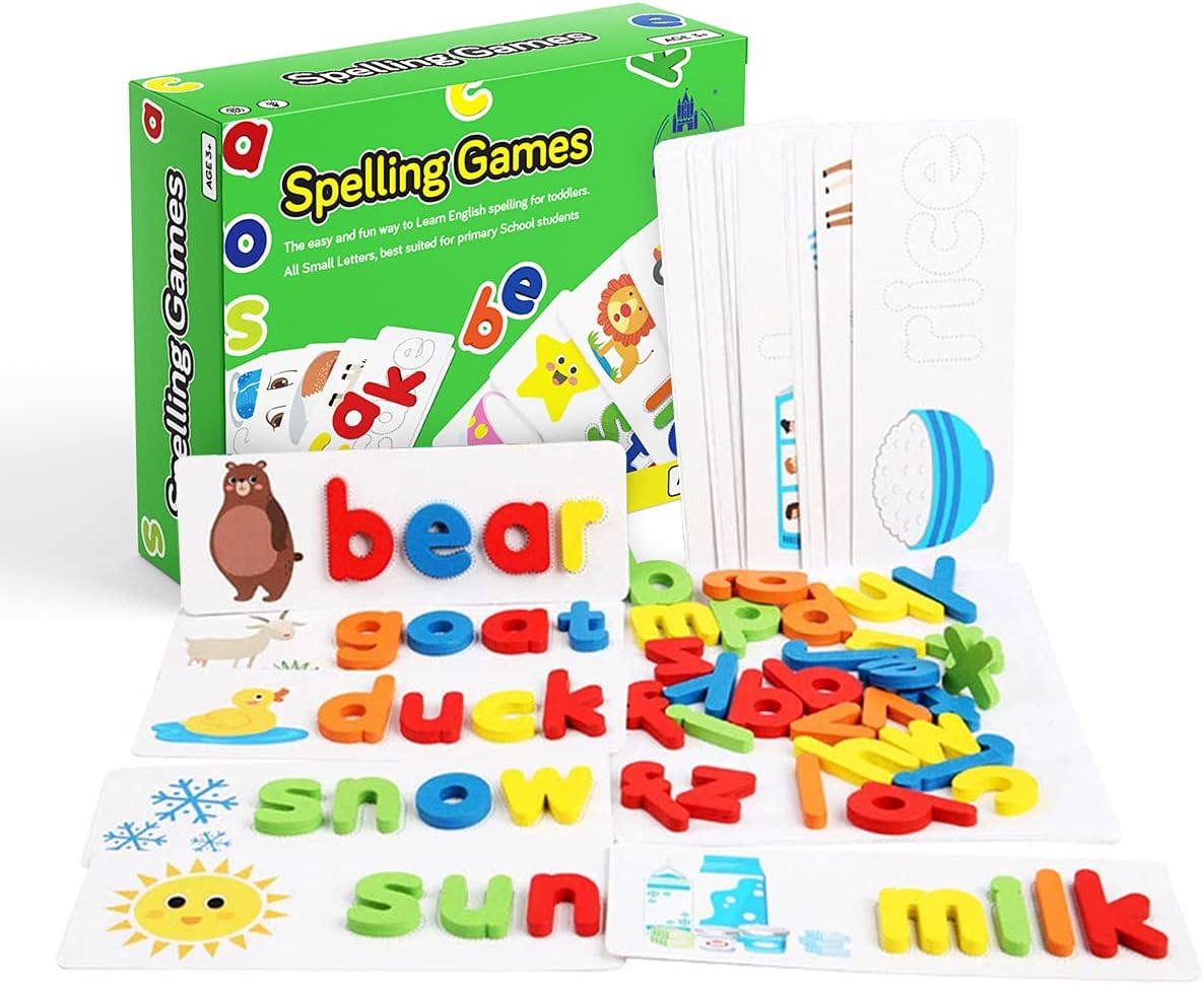 TOY CASTLE Spelling Games for Kids, Spelling Toys & Sets, Phonics Flash Cards, Match and Spell Next Steps, Montessori Toys Birthday Gifts for Him, Kids Toys