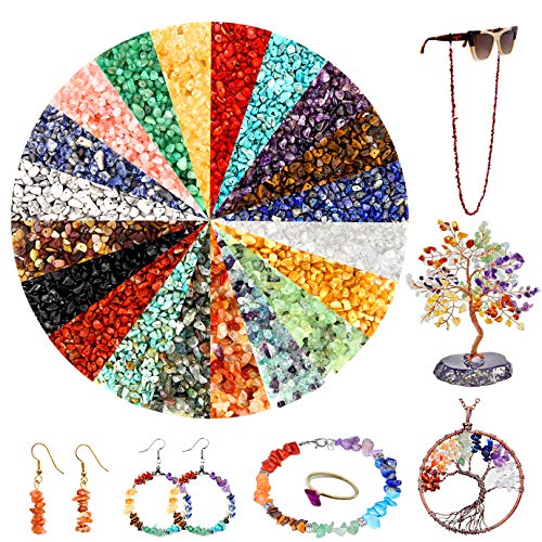 Stone Beads for Jewelry Making, 1200PCS Natural Chip Stone Beads Irregular Gemstone Loose Beads Mixed Color Healing Crystal Rock Beads Hole Drilled for DIY Art Crafts(20 Colors - 1200PCS)