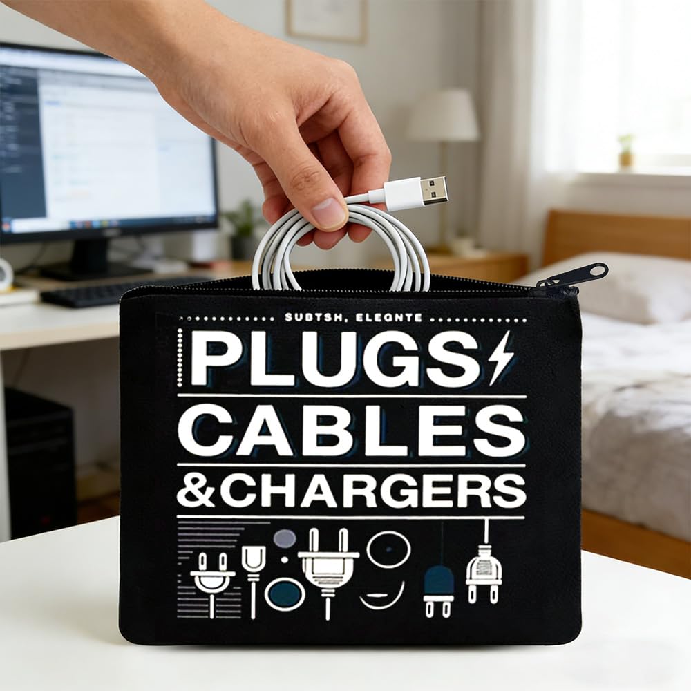 Plugs Cables Chargers Organizer Makeup Bag Tech Toiletry Pouch for Travel Waterproof Shower Bag Electronics Accessory Case Gift