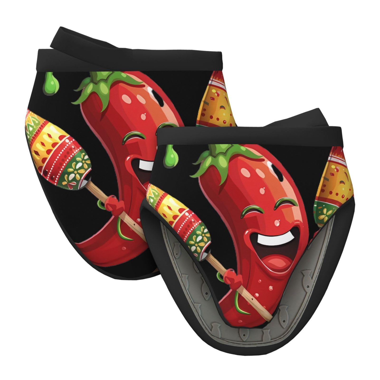 Silicone Oven Mitts, Heat and Slip Resistant Kitchen Mittens 2-Pack Set, Smiling Chili Pepper Maracas Short Soft Oven Gloves